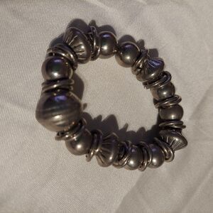 VTG Stretch Metal Beads Bracelet Silvertone